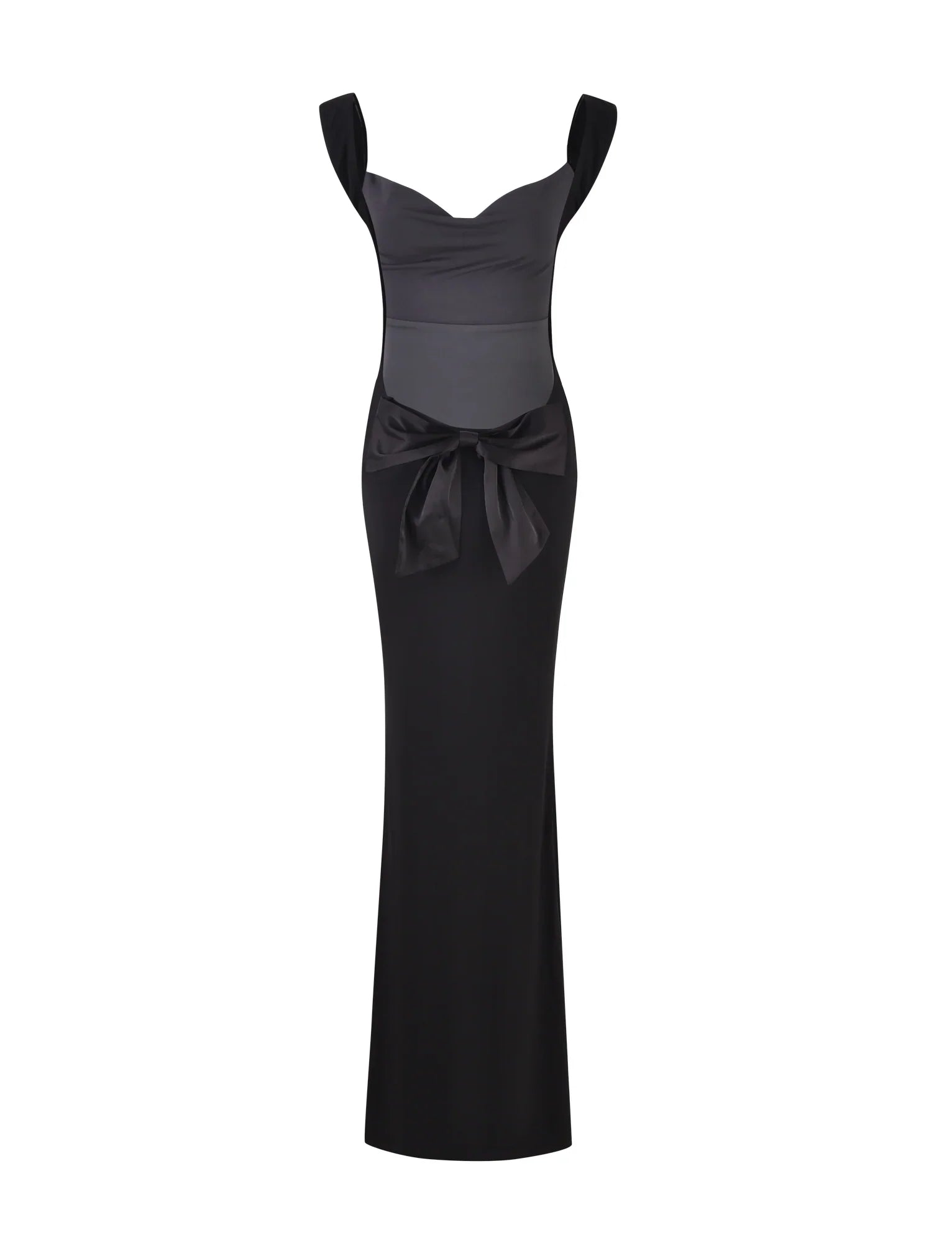 Robe longue en satin noir avec nàud