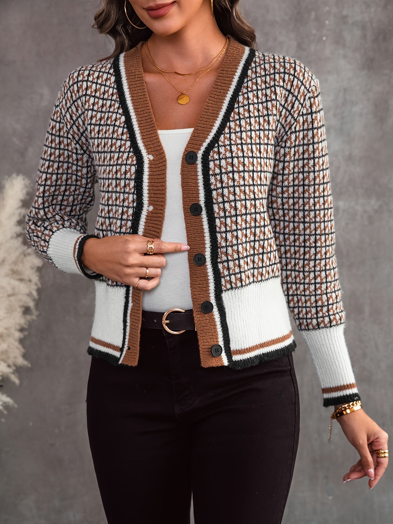 Cardigan avec boutons et motif losange