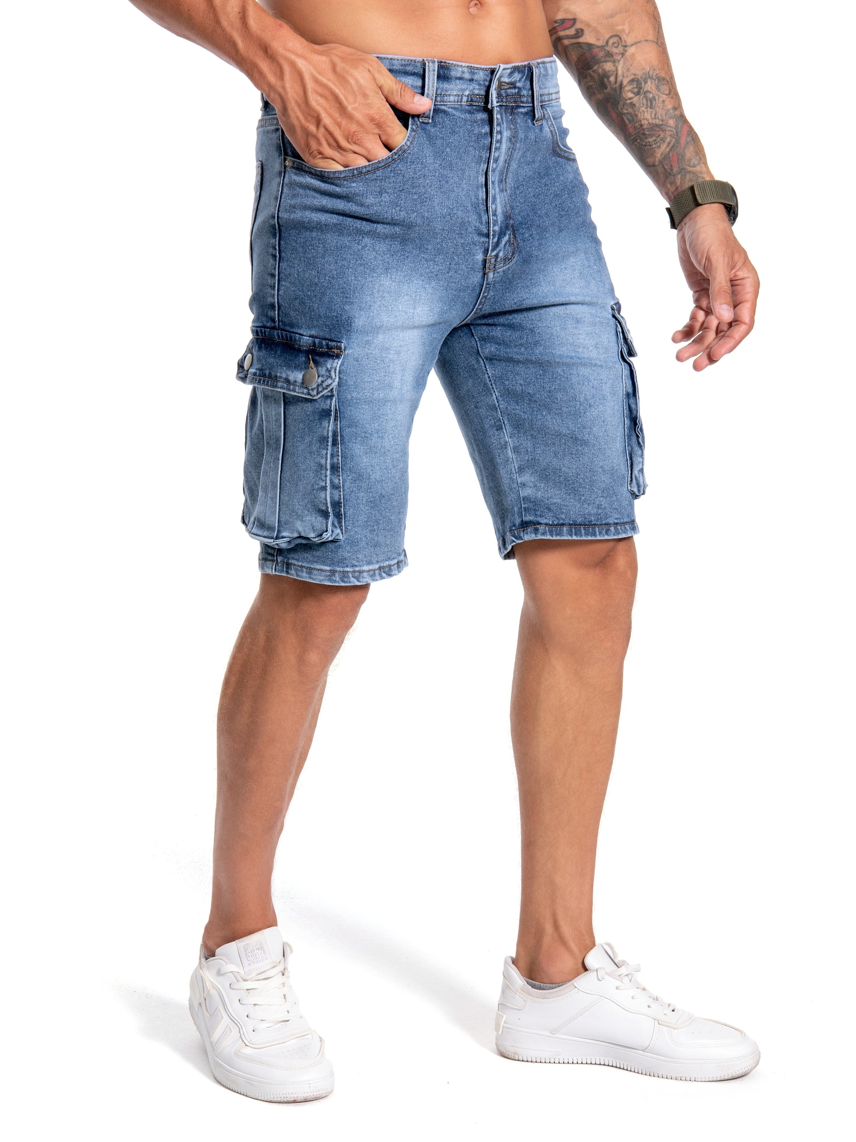 Short en denim stretch moyen pour homme