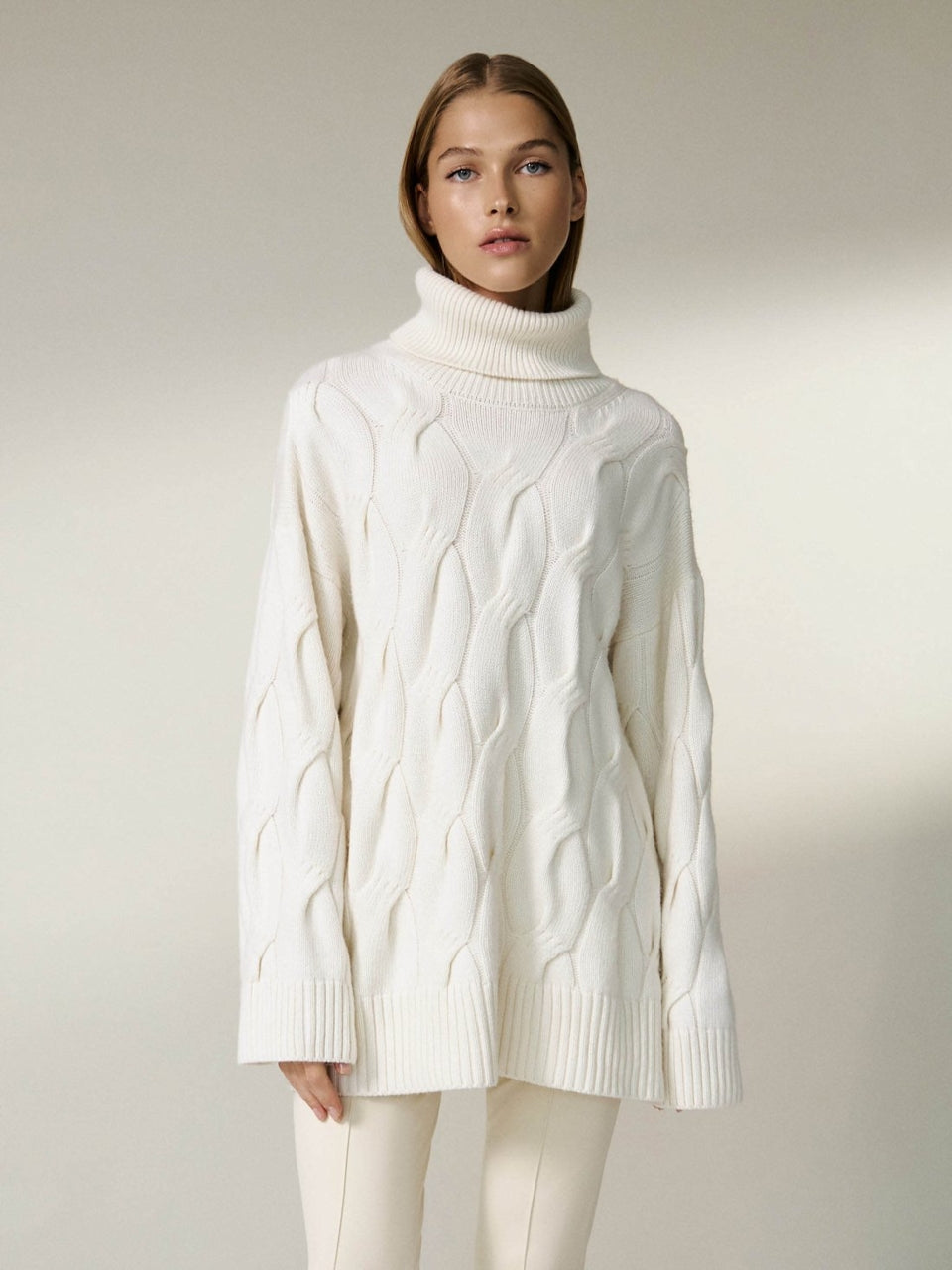 Pull blanc en maille ample pour femme