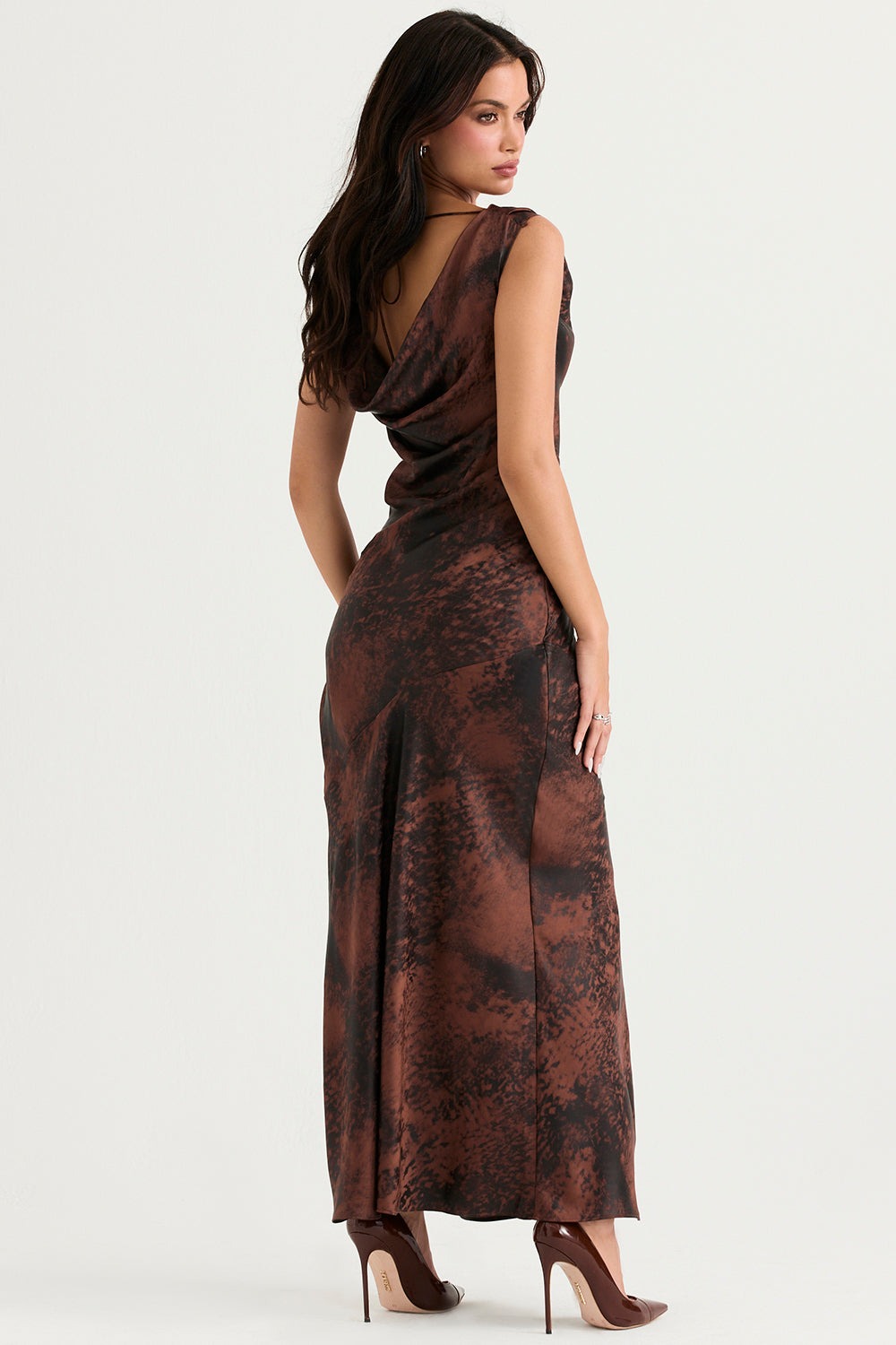 Robe longue coupe biais cuivre antique