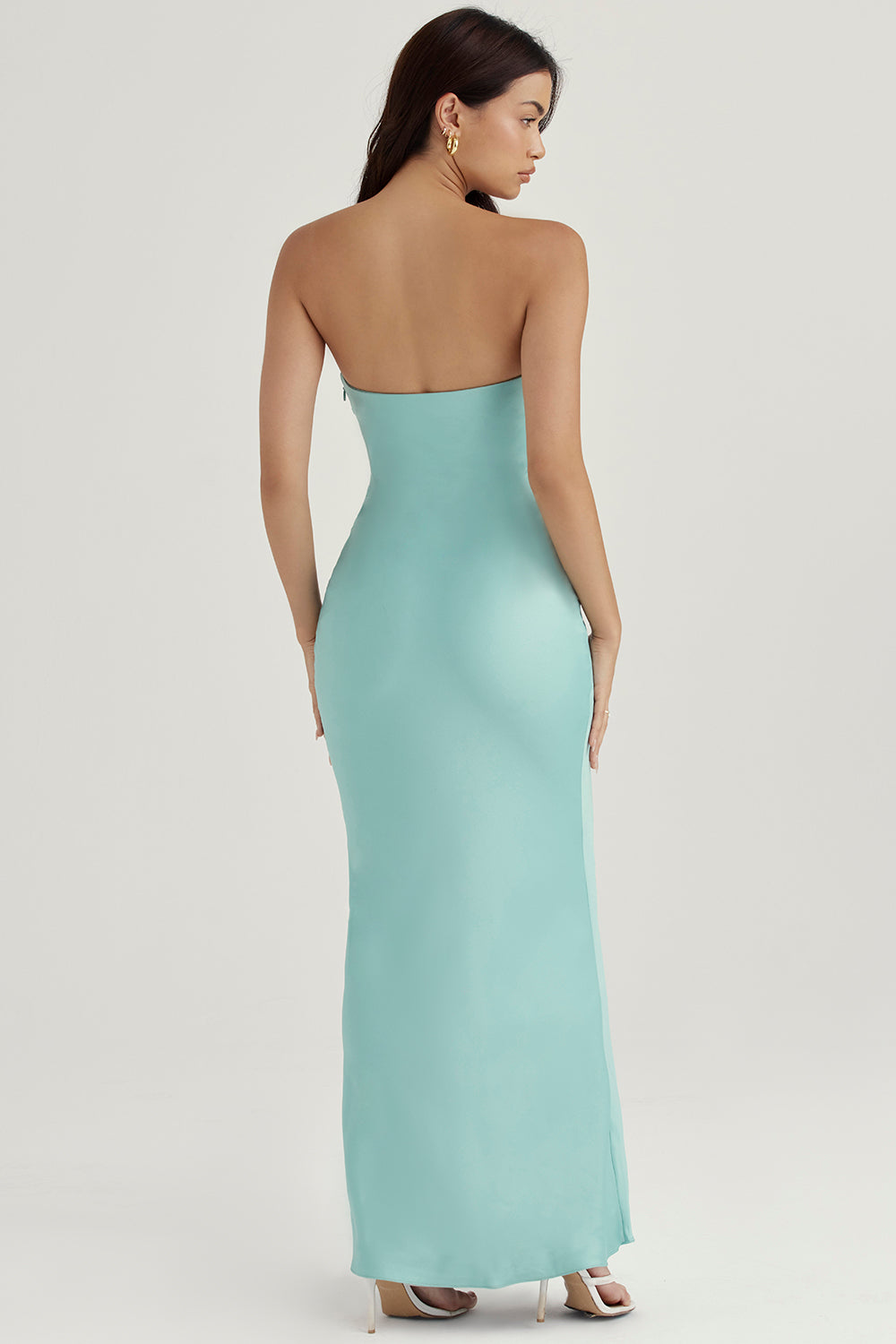 Robe longue bustier en satin Jade