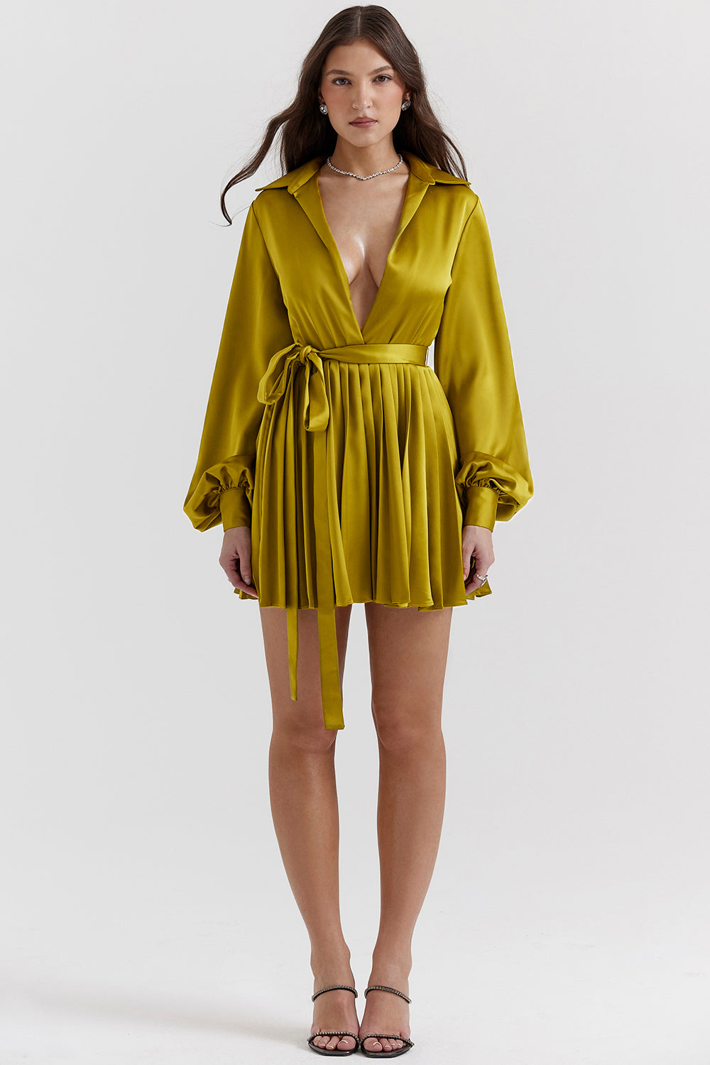 Robe chemise plissée chartreuse