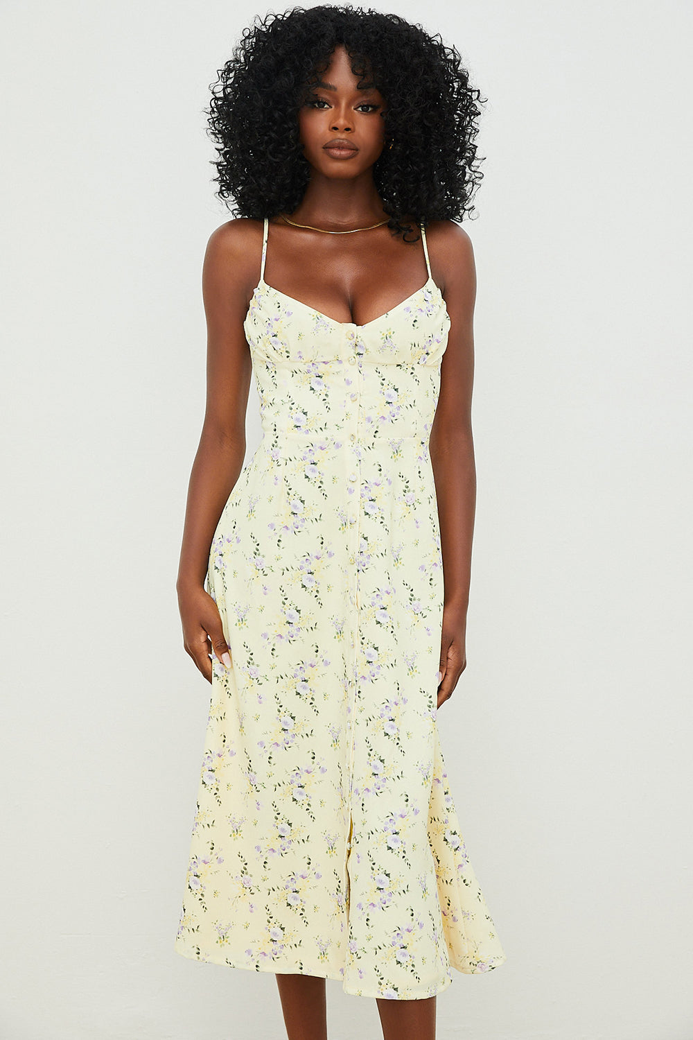Robe d'été midi fleurie citron