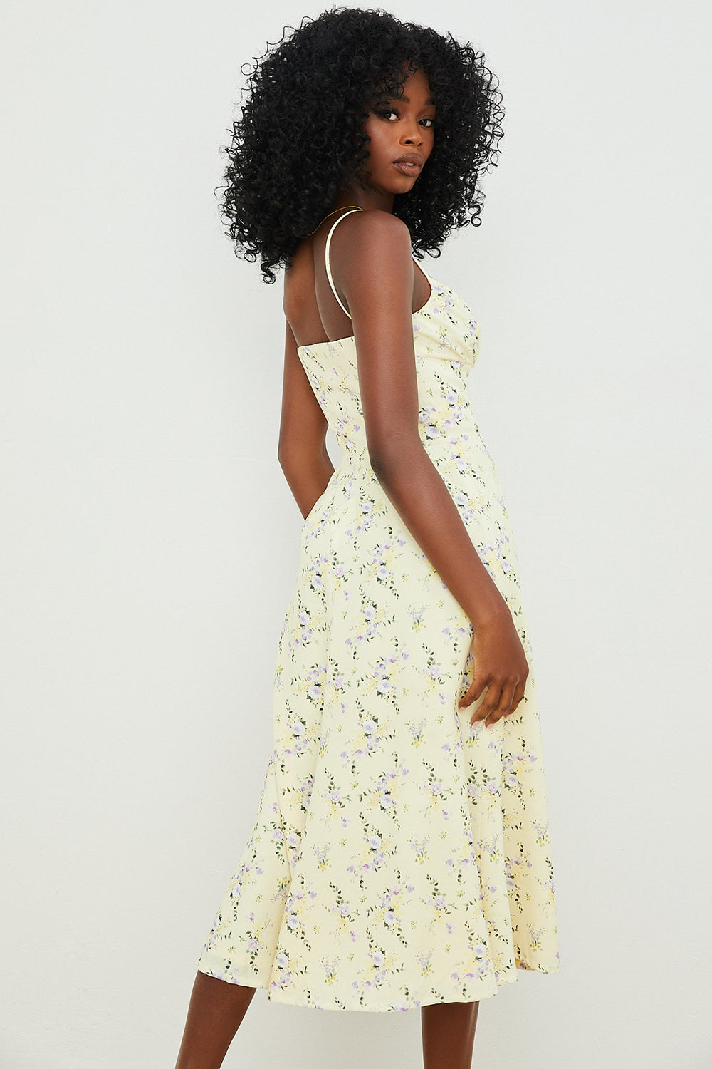 Robe d'été midi fleurie citron