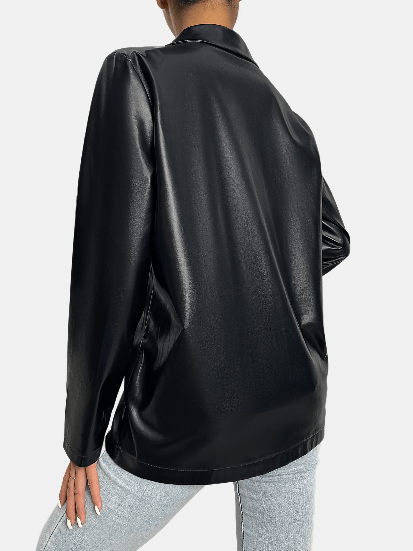 Veste noire en simili cuir avec revers