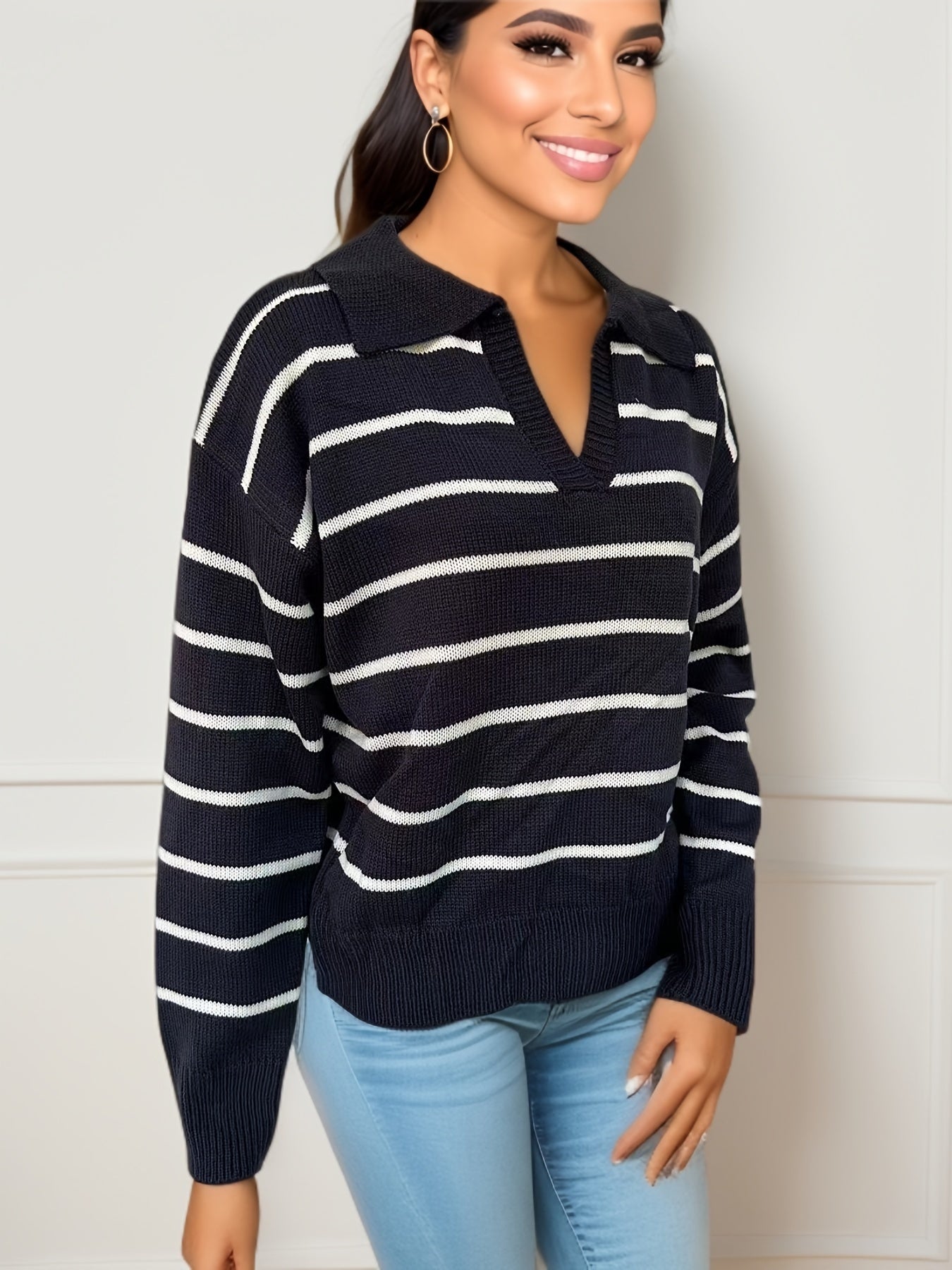 Pull en maille à épaules tombantes et imprimé rayé