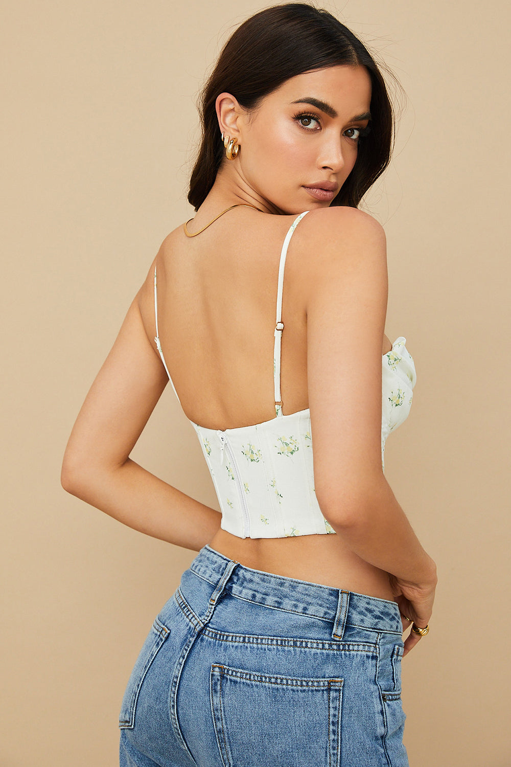 Corset drapé ivoire à fleurs