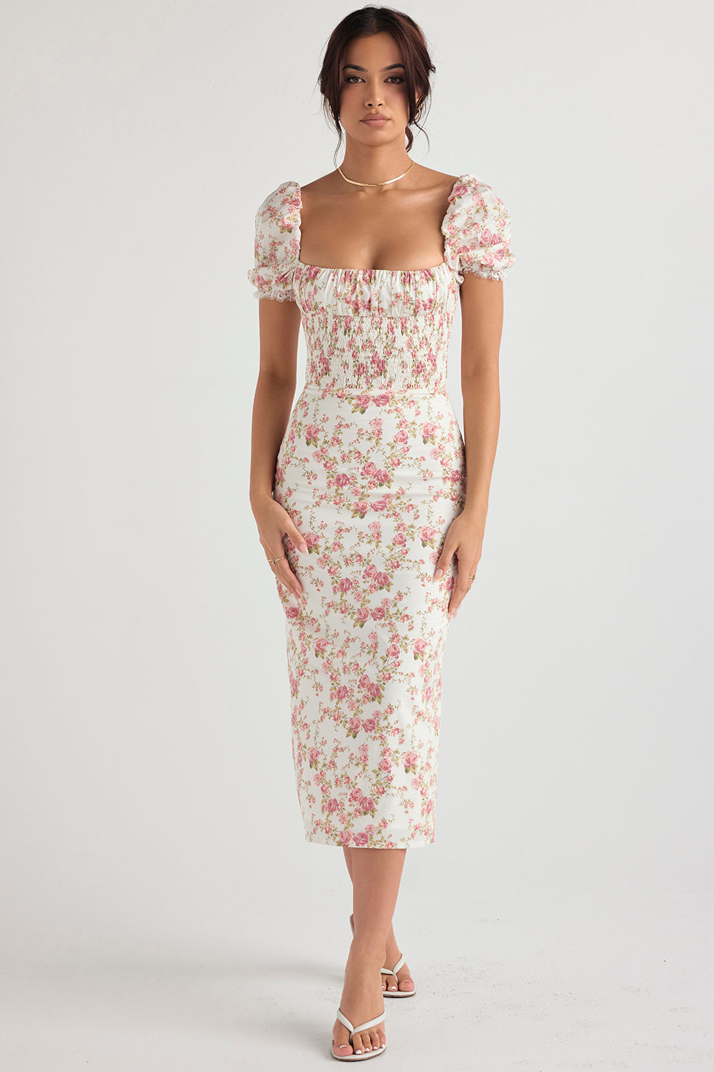 Robe d'été smockée imprimé jardin