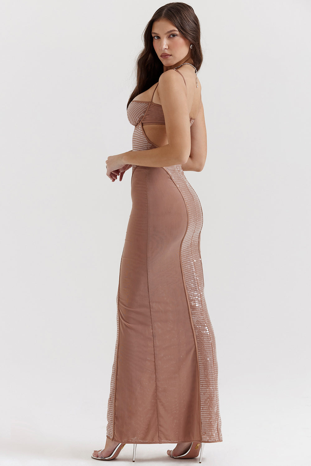 Cafe au Lait maxi jurk met pailletten