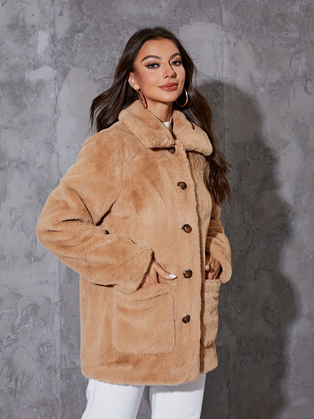 Manteau peluche en fausse fourrure