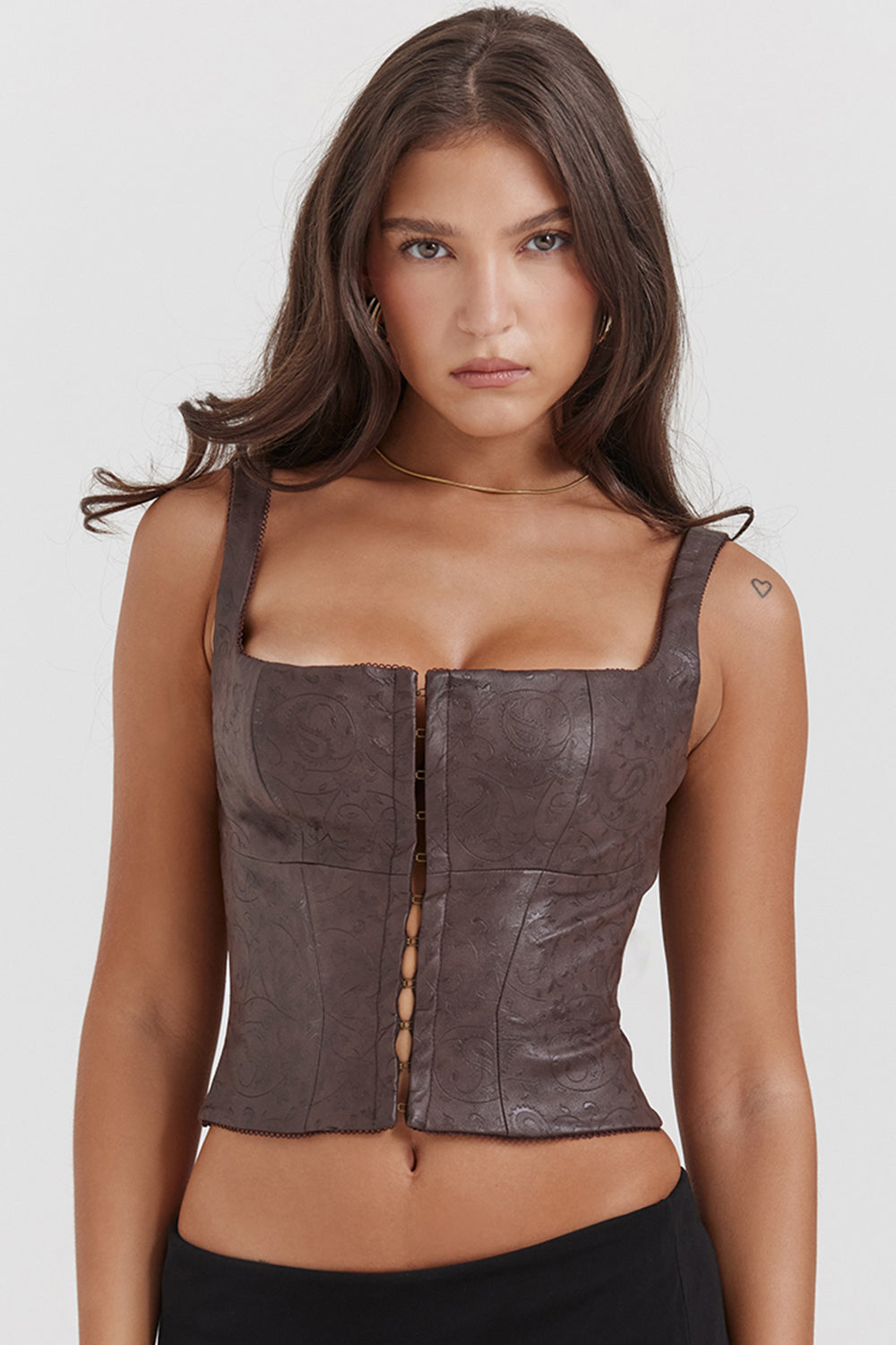 Corset marron en cuir végétalien