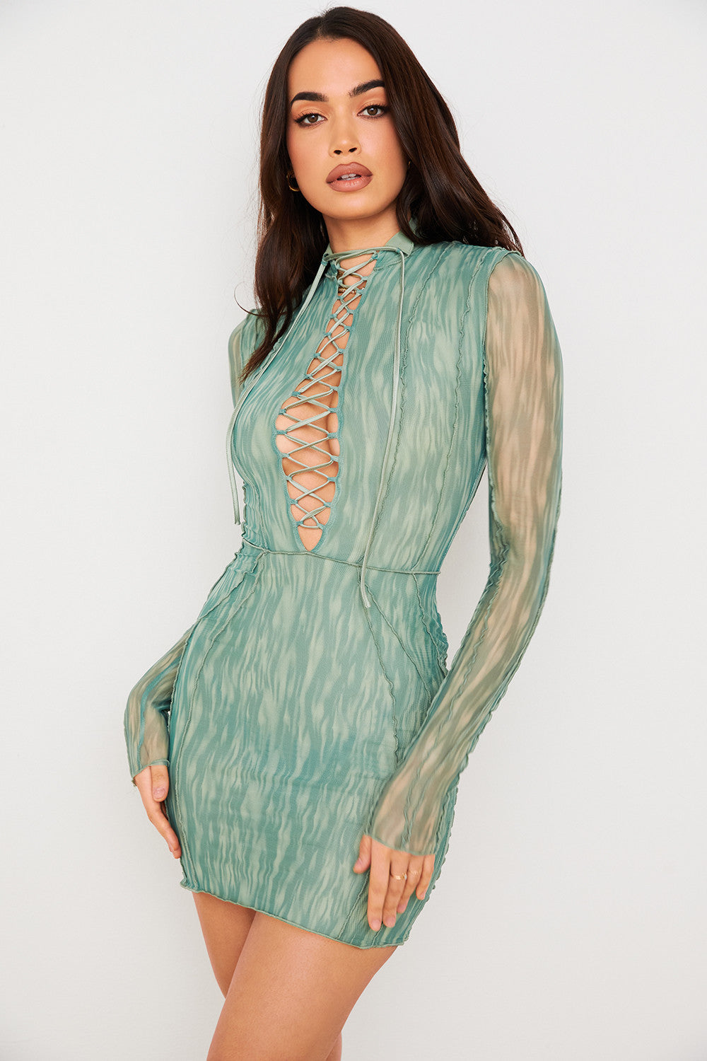 Mini-robe en maille imprimée avec lacets