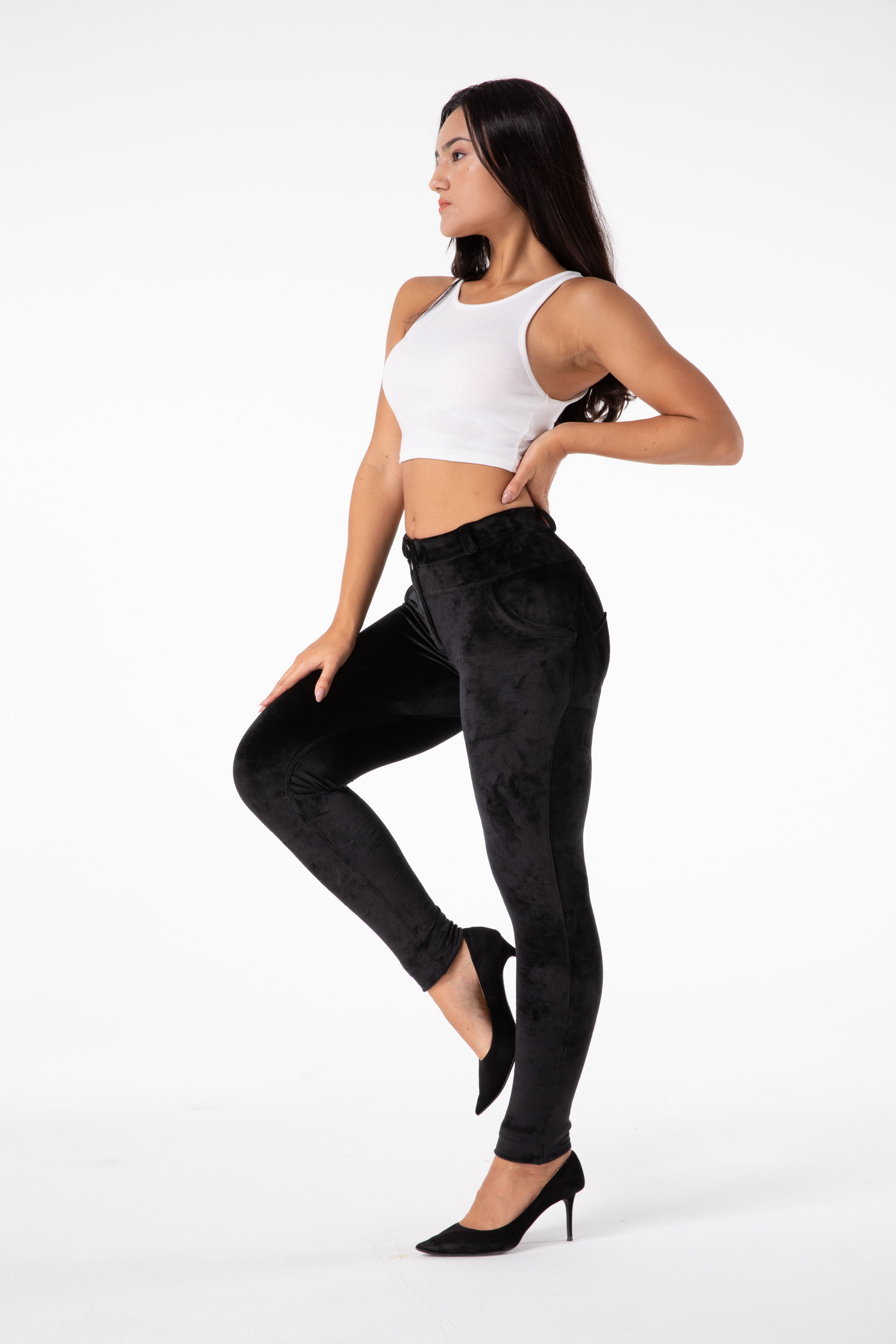 Pantalon moulant en velours noir