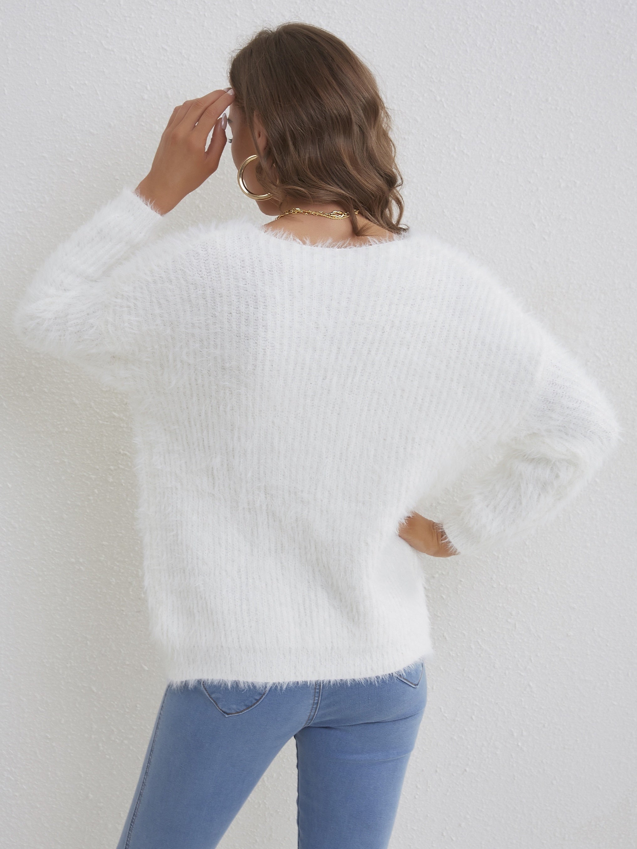 Pull tricoté moelleux blanc