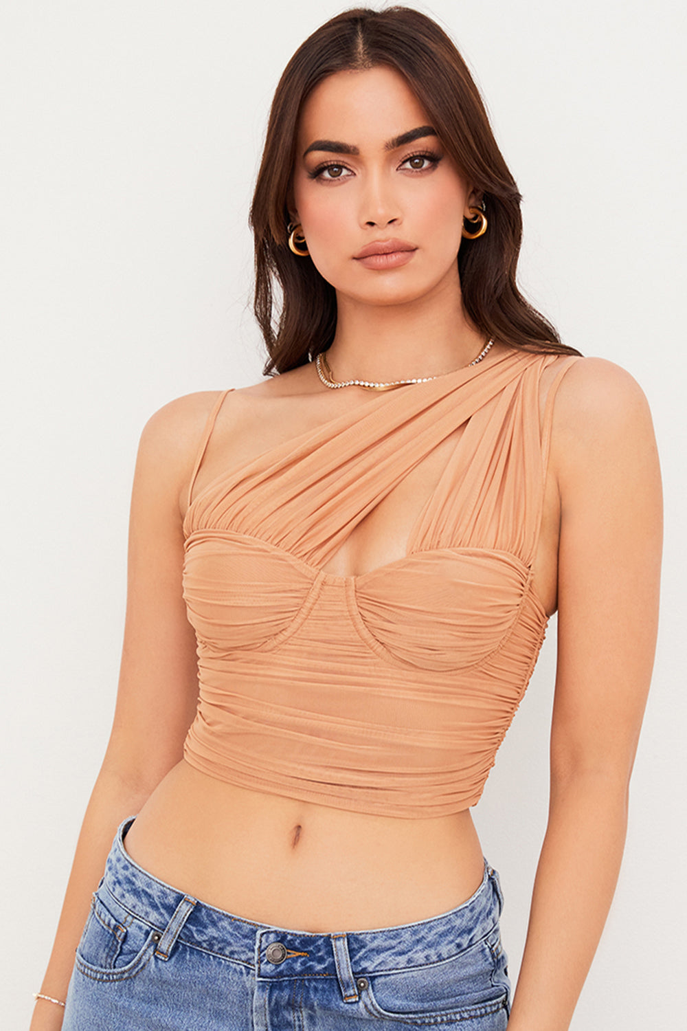 Corset en maille plissée beige
