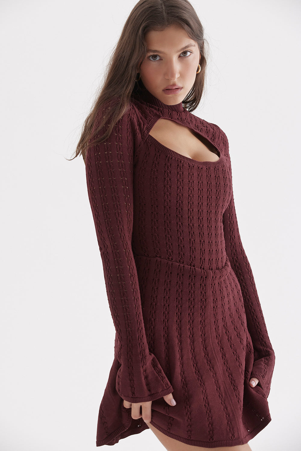 Robe corset en maille bordeaux