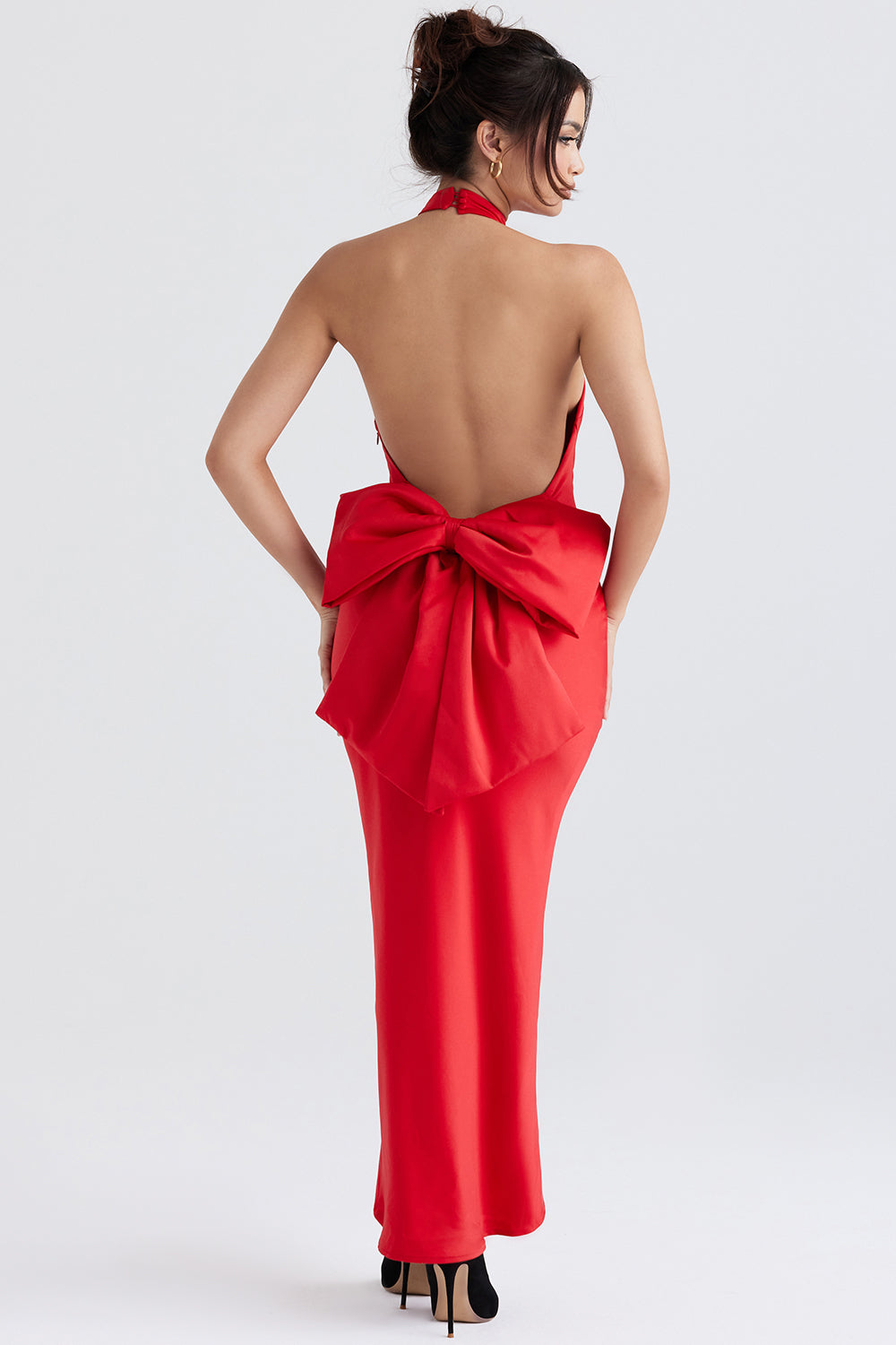 Robe dos nu en maille rouge