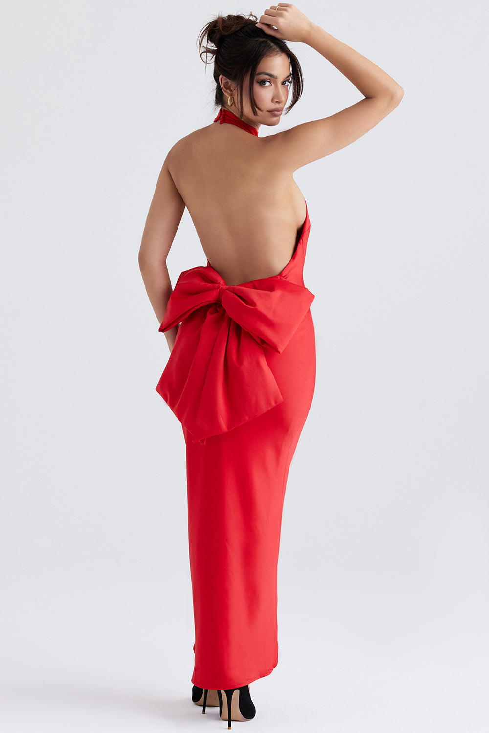 Robe dos nu en maille rouge