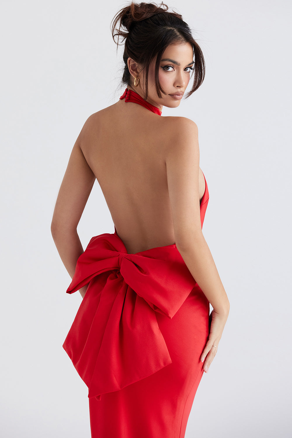 Robe dos nu en maille rouge
