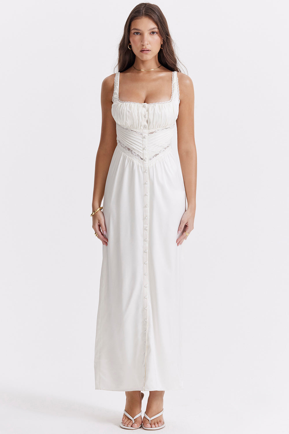 Robe longue en soie véritable ivoire
