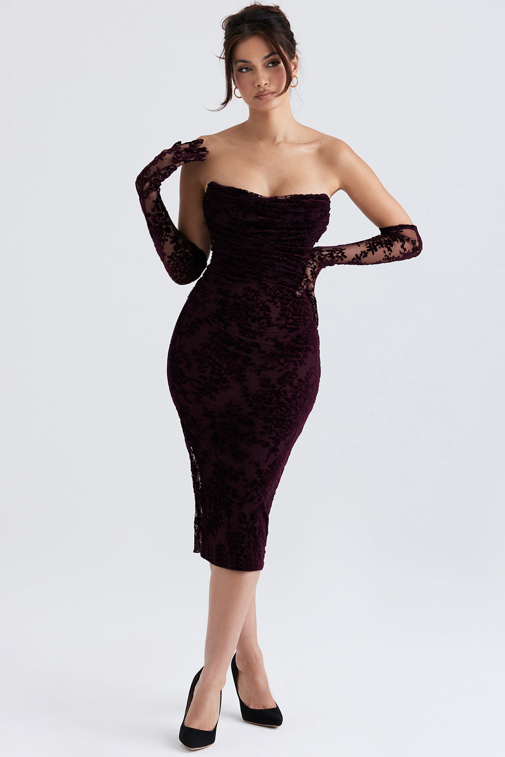 Robe corset Devore cerise noire