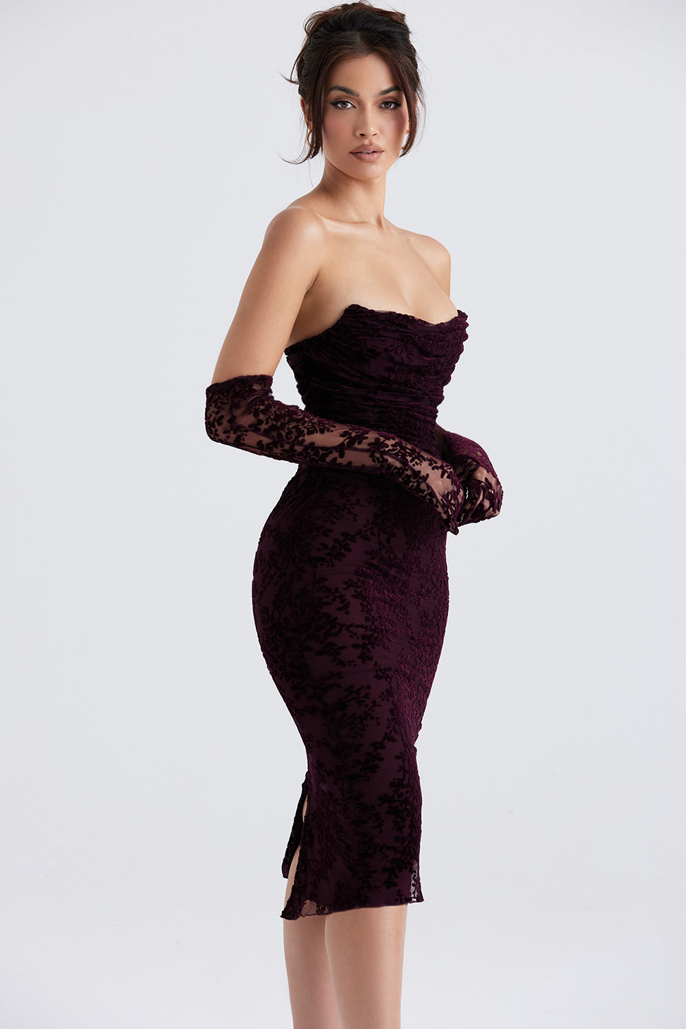 Robe corset Devore cerise noire