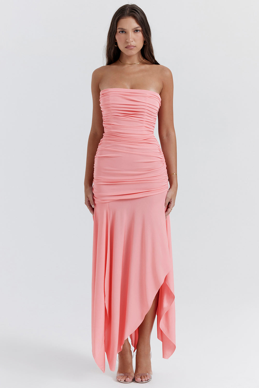 Robe asymétrique à plis abricot