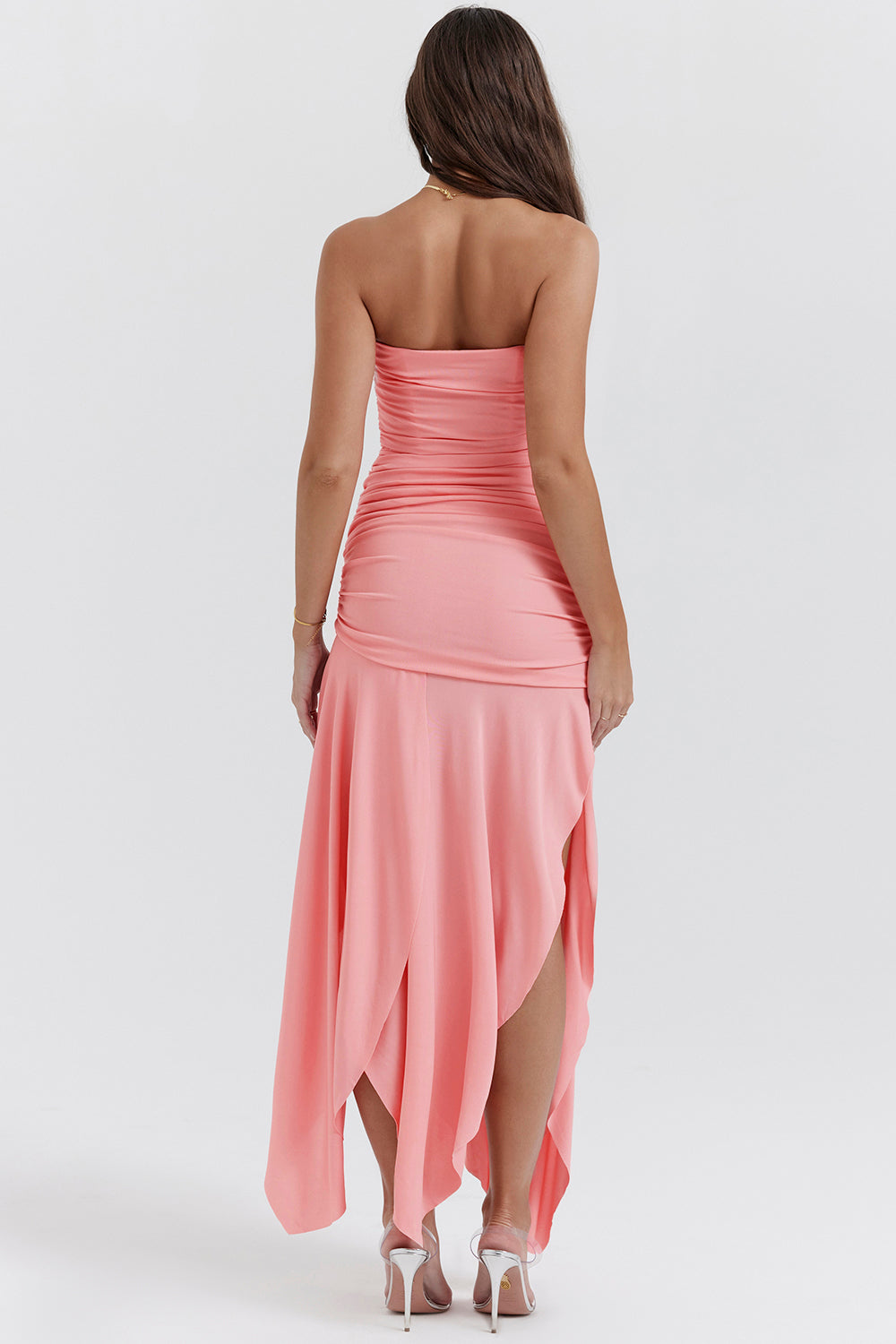 Robe asymétrique à plis abricot