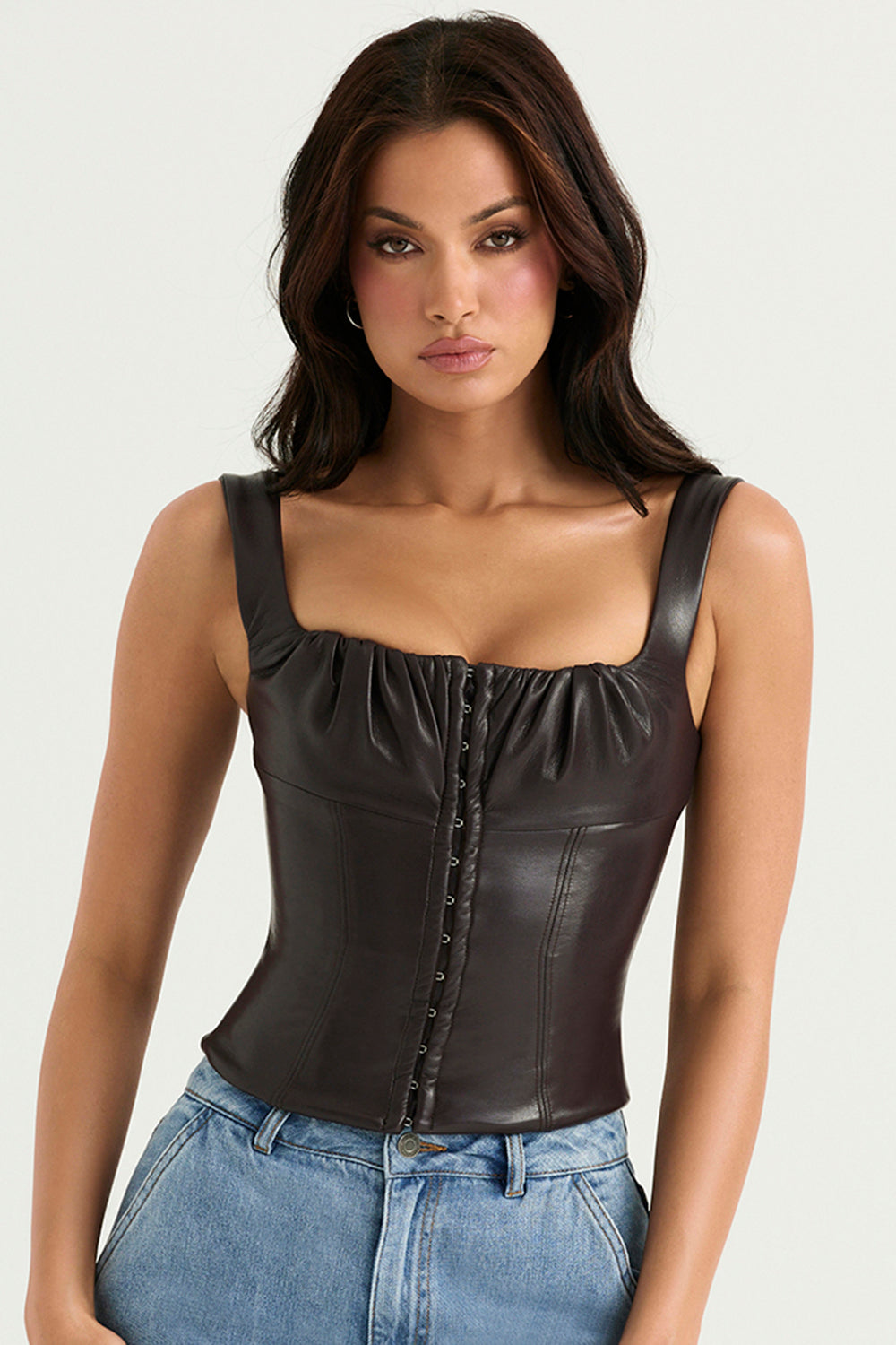 Corset en cuir vegan chocolat amer