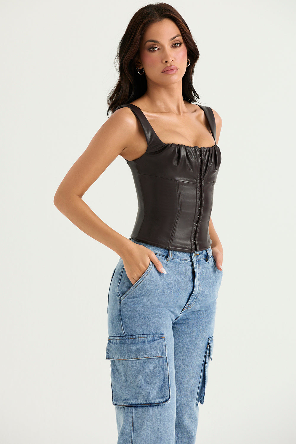 Corset en cuir vegan chocolat amer