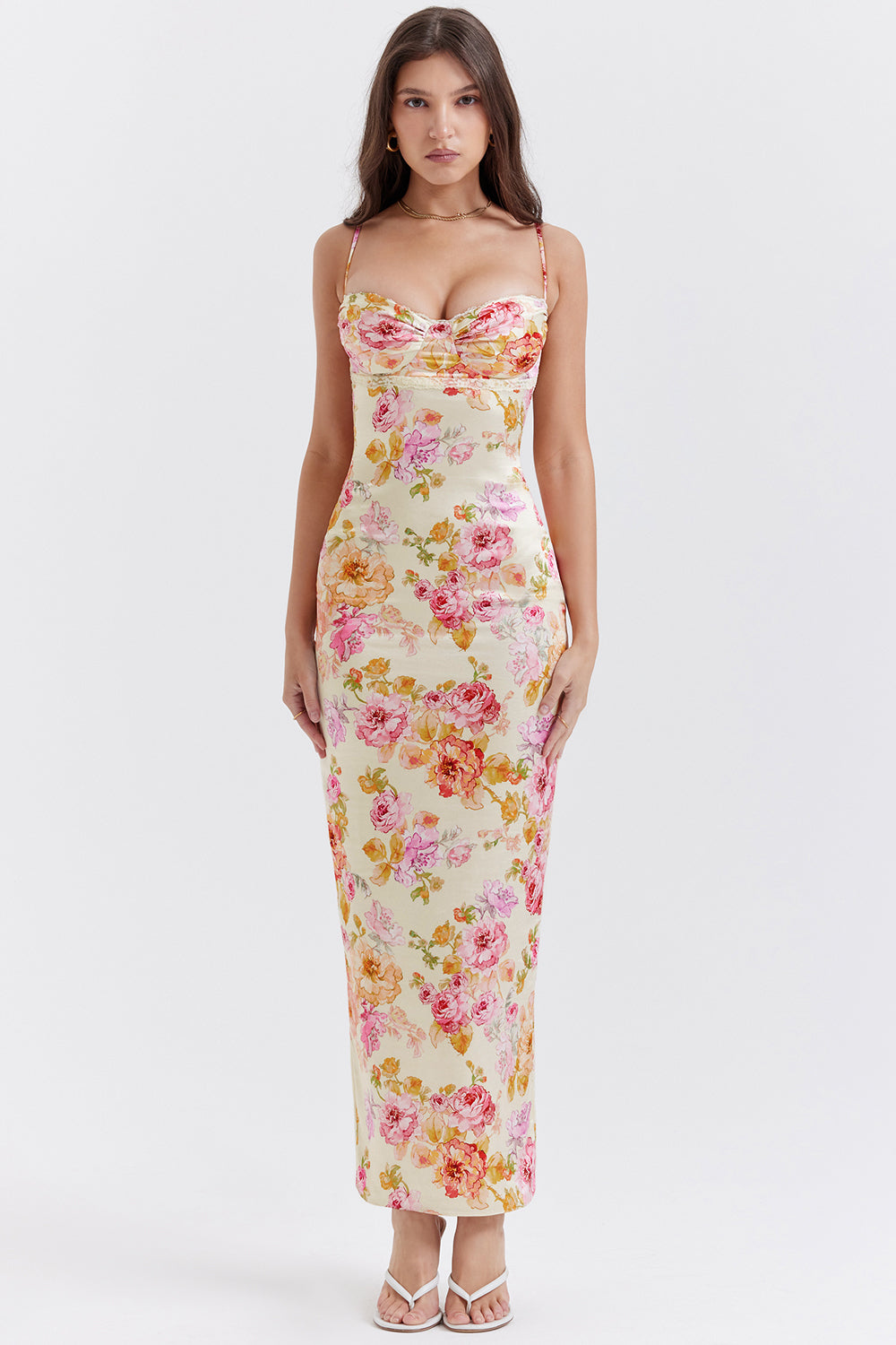 Robe longue ivoire à fleurs