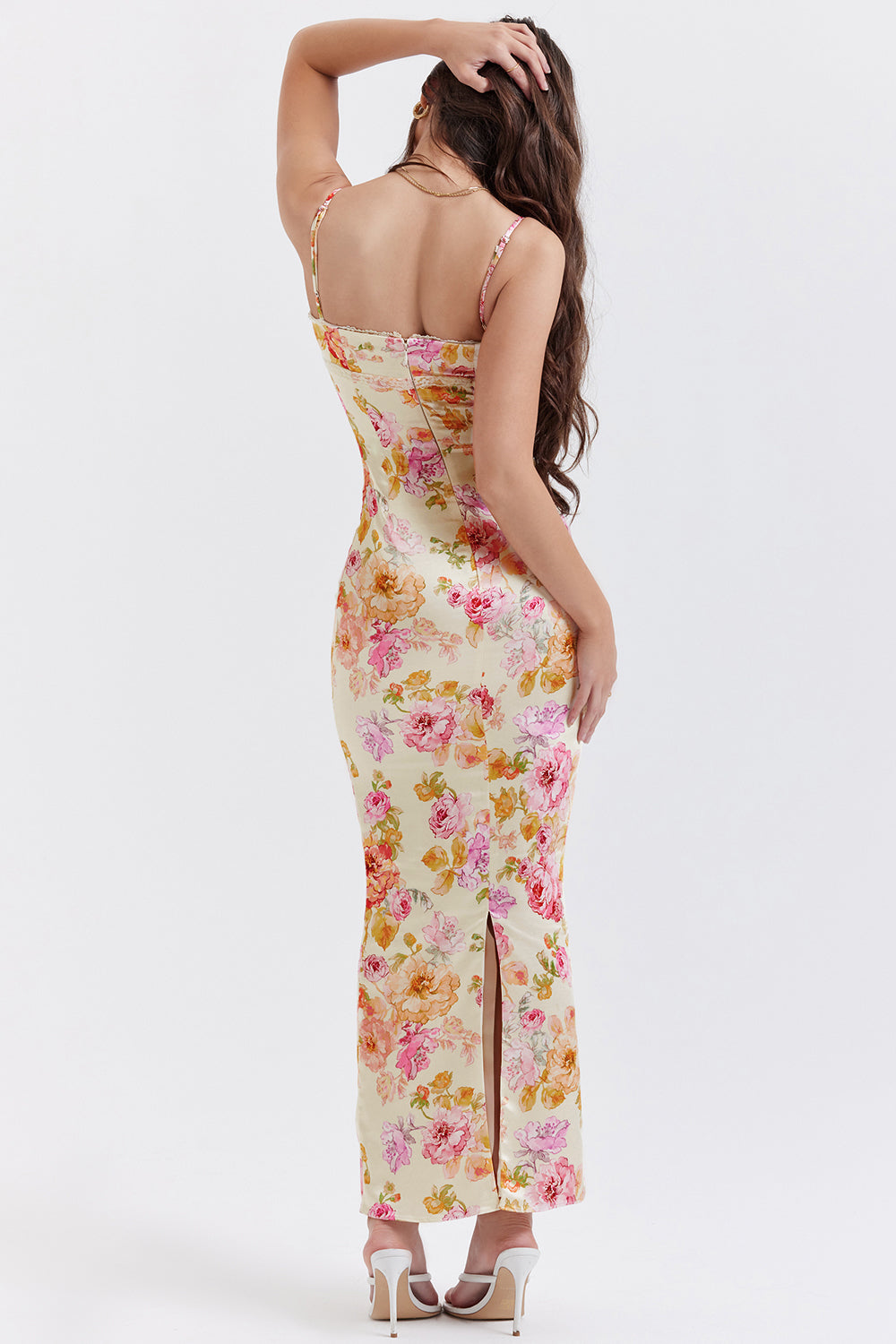 Robe longue ivoire à fleurs