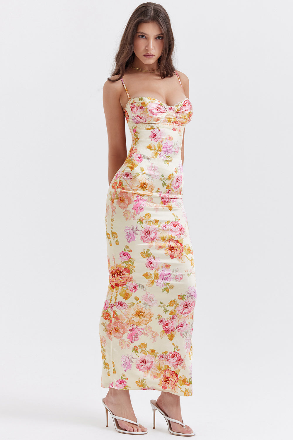 Robe longue ivoire à fleurs