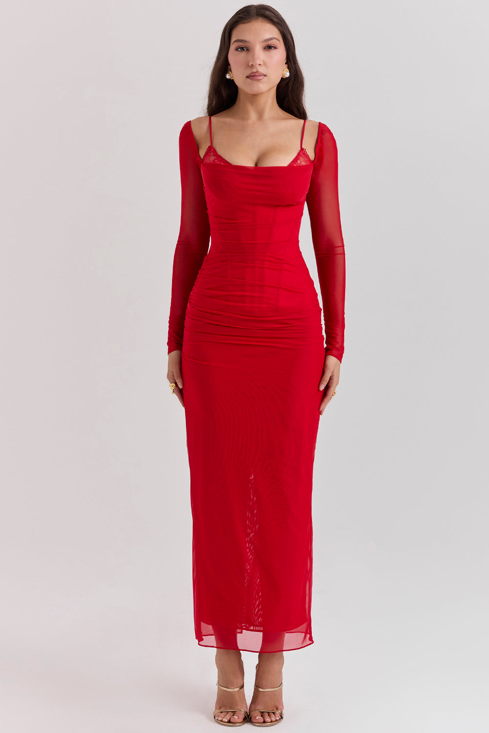 Robe longue rouge foncé à manches longues