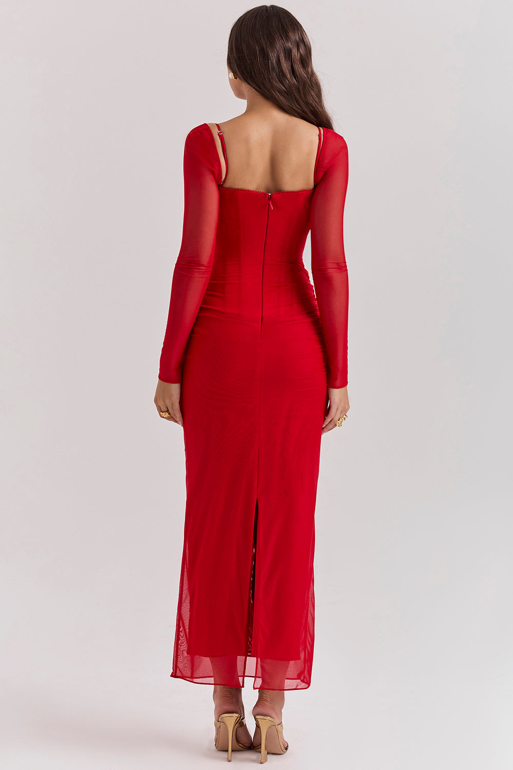 Robe longue rouge foncé à manches longues
