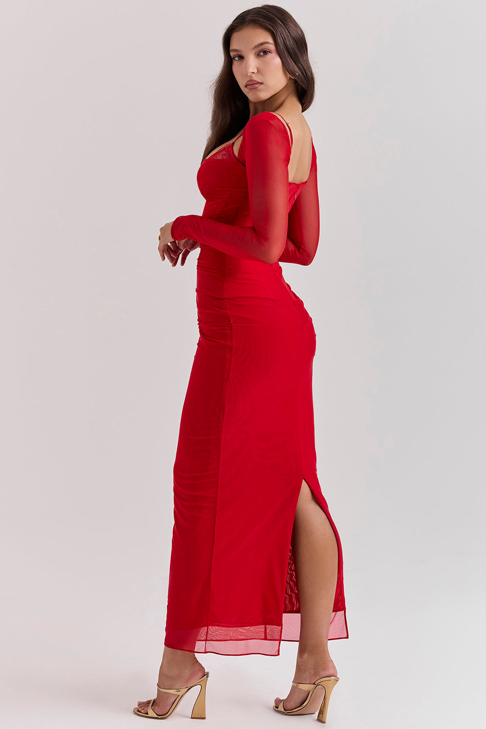 Robe longue rouge foncé à manches longues