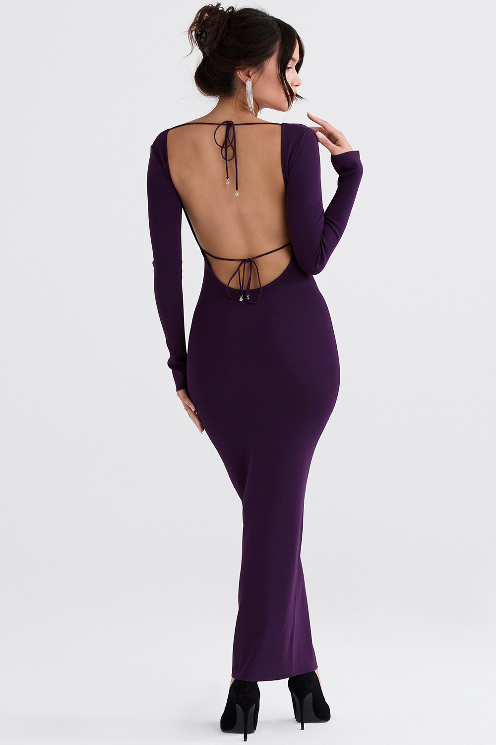Robe longue en maille côtelée raisin