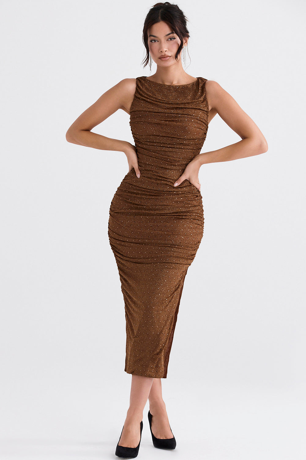 Robe longue cristallisée café