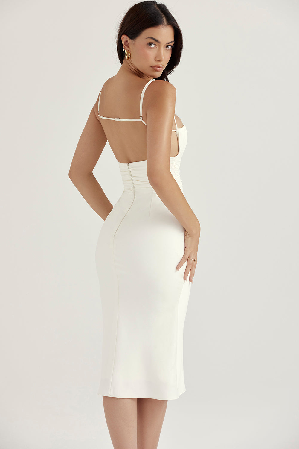 Robe corset midi en satin ivoire