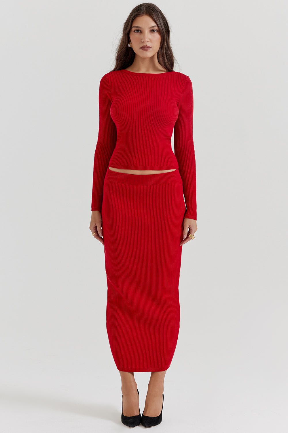 Pull en cachemire mélangé rouge écarlate avec noeud