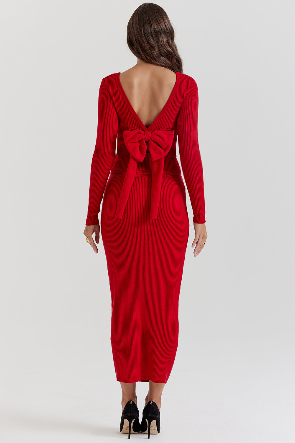 Pull en cachemire mélangé rouge écarlate avec noeud