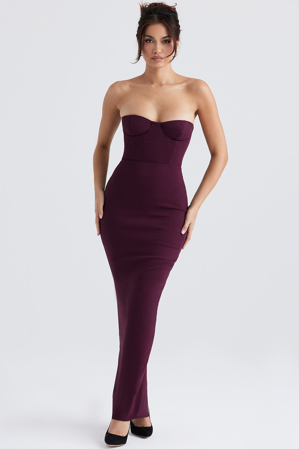 Robe longue noire bustier avec corset