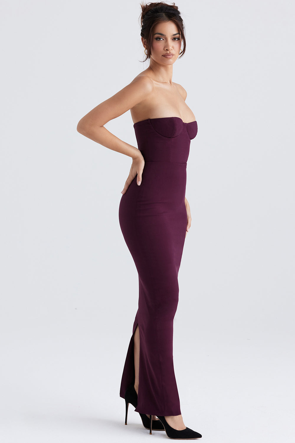 Robe longue noire bustier avec corset