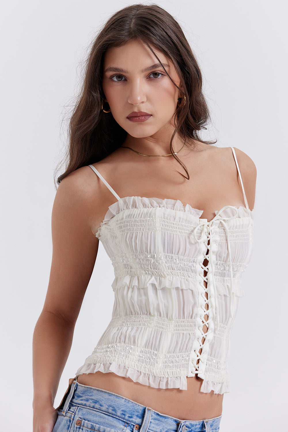 Corset plissé ivoire à paillettes