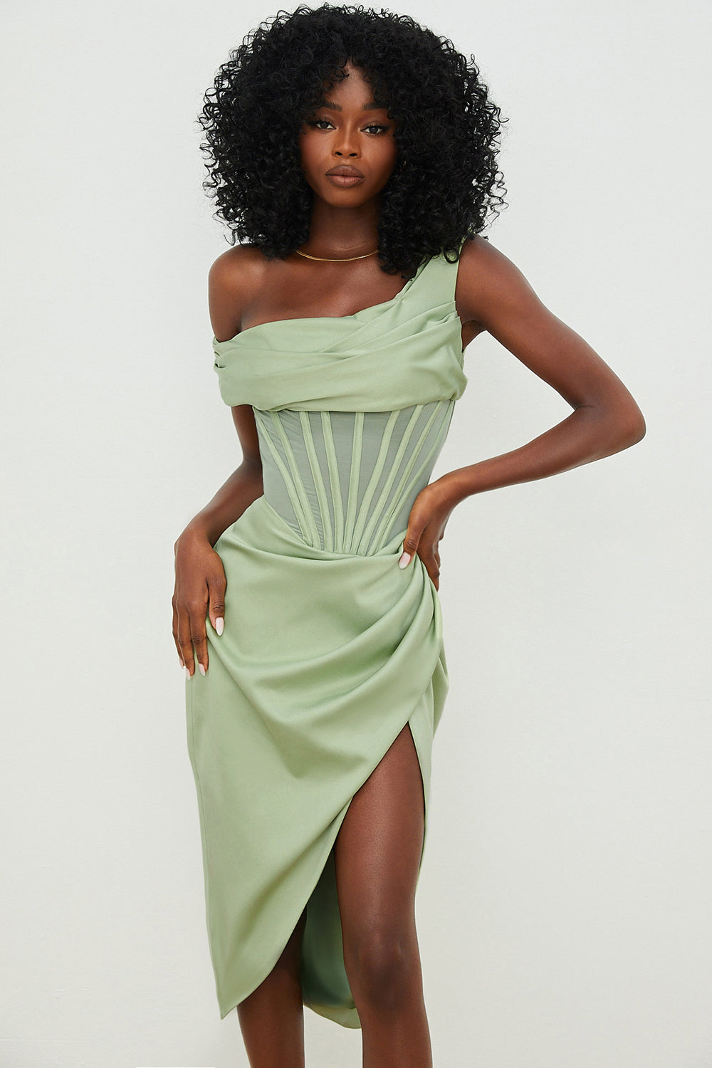 Robe corset midi asymétrique drapée