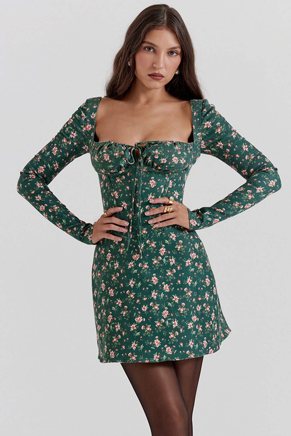 Mini-robe corset à fleurs verte