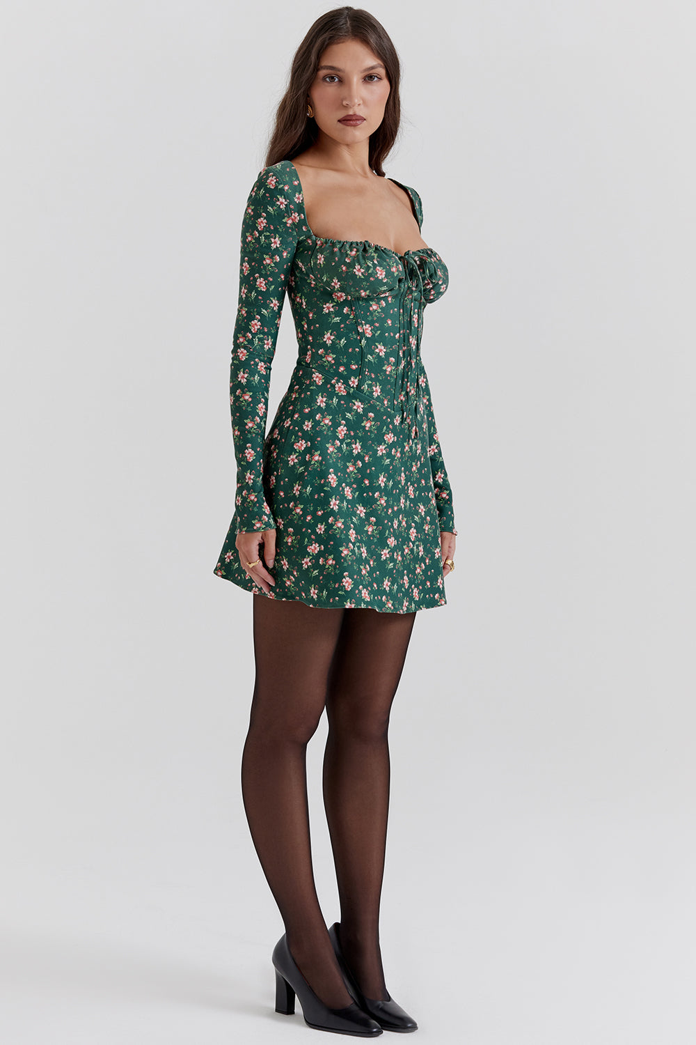 Mini-robe corset à fleurs verte