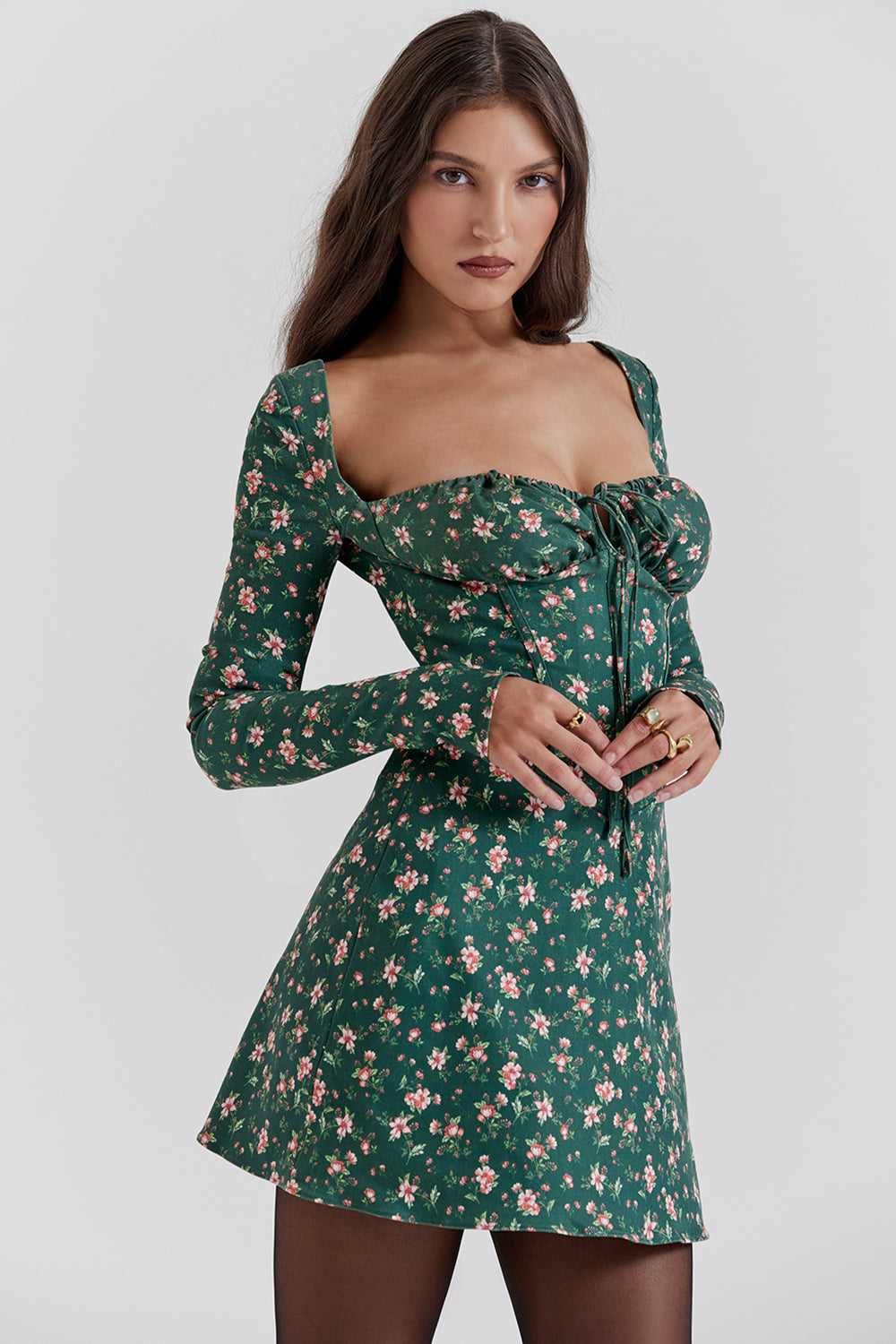 Mini-robe corset à fleurs verte