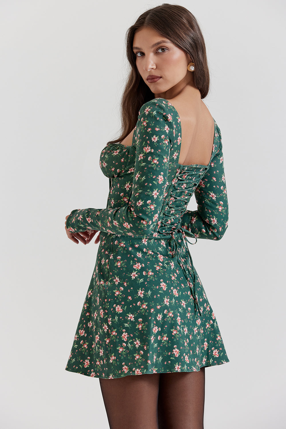Mini-robe corset à fleurs verte